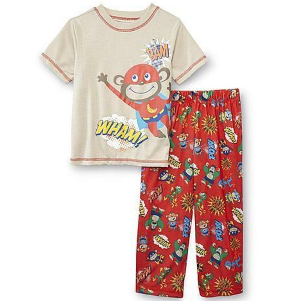 JOE BOXER Toddler Boys 2-PC MONKEY Pajama Set Flame Resistant Sleepwear …